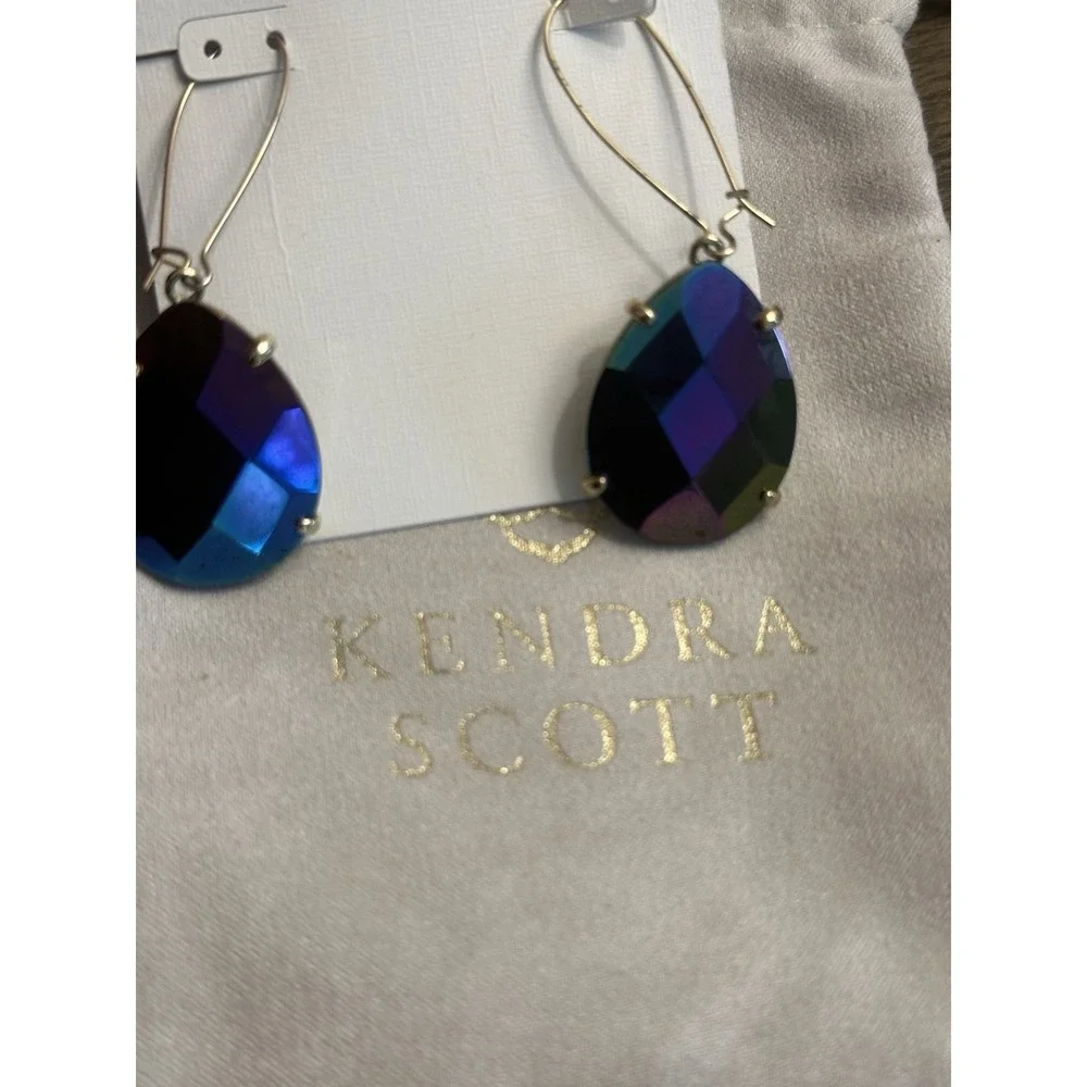 Kendra Scott Allison Earrings Black Iridescent Dangle‎ Drop Retired Gold